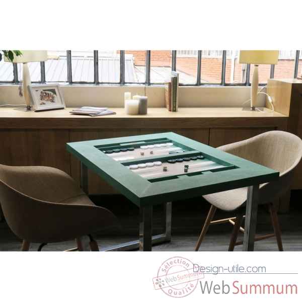 Table de backgammon cuir couture turquoise -TAB1006C-t
