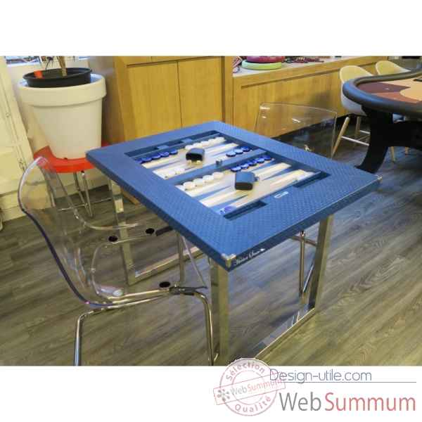 Table de backgammon cuir natte bleu -TAB1003C-b -2