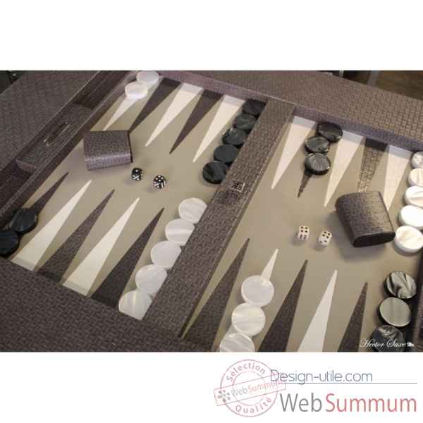 Table de backgammon cuir natte gris -TAB1003C-g -2