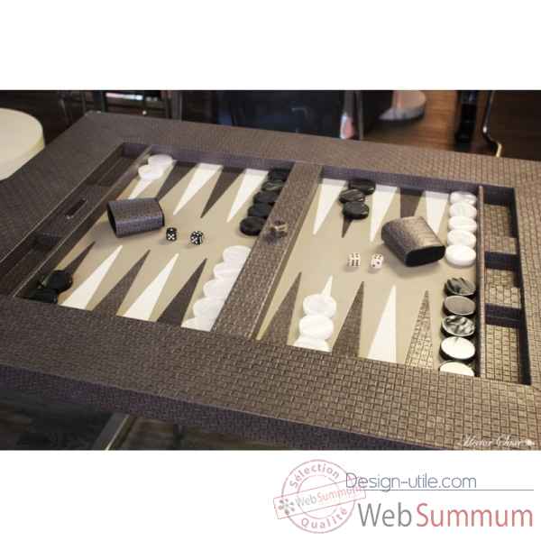 Table de backgammon cuir natte gris -TAB1003C-g -4