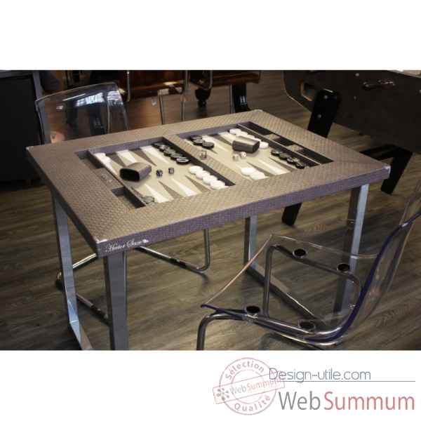Table de backgammon cuir natte gris -TAB1003C-g