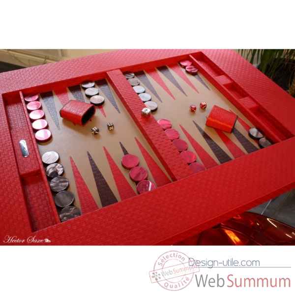Table de backgammon cuir natte rouge -TAB1003C-r -1