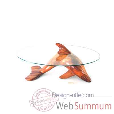 Table basse le dauphin 95 cm en feuillus verre trempe, bord poli Lasterne -MDA095-F