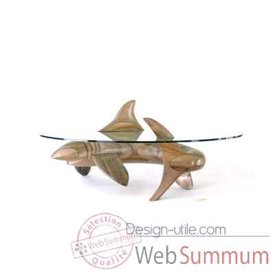 Table basse le requin en feuillus verre trempe, bord poli Lasterne -MRE105-F