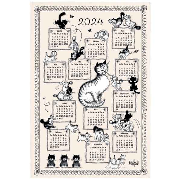 Torchon dubout calendrier chatons 2024 ecru 48 x 72 winkler
