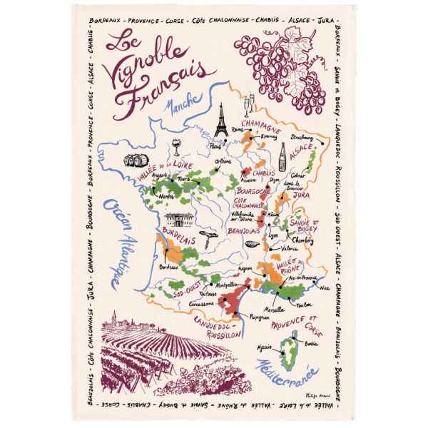 Torchon la carte des vins de france lot de 3 Torchons et Bouchons -9008015000